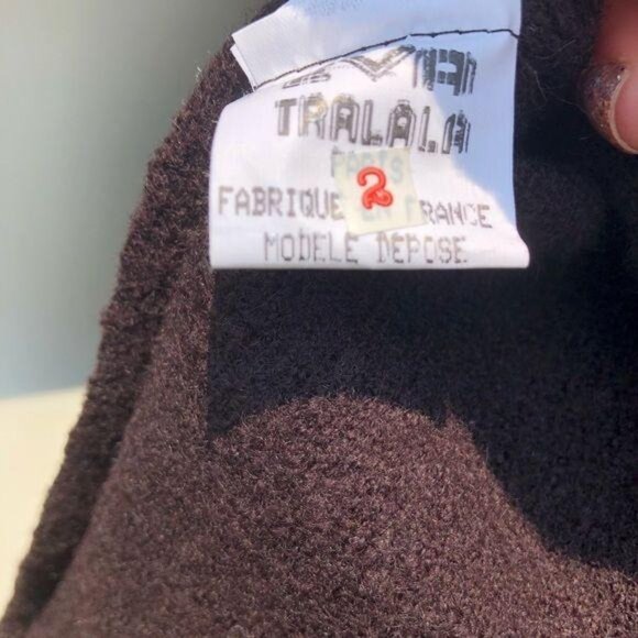 Eva Tralala Paris Wool Cardigan 2 Coat Jacket Ruffle Brown Long Sleeve Top Crop - Picture 7 of 8